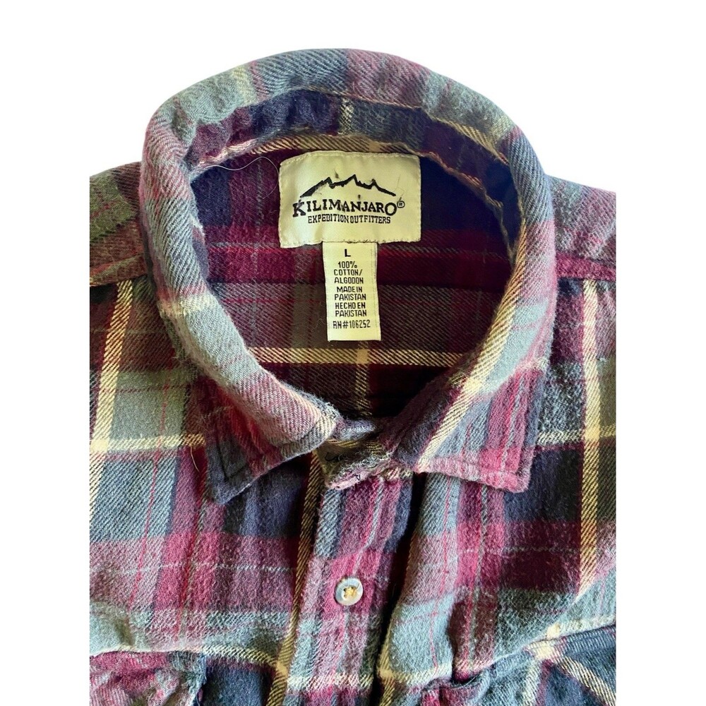 Kilimanjaro Shirt Mens Large Plaid Flannel Button Long Sleeve Workwear Outfitter